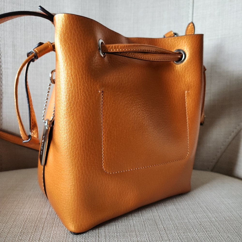 Coach Metallic Orange Leather Drawstring Crossbody - Picture 6 of 15